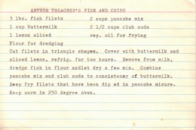 Fish  Chips Recipe on Arthur Treacher   S Fish And Chips     Typed Recipe Card   Recipecurio