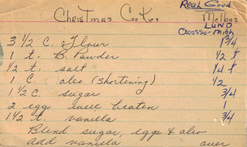 Handwritten Christmas Cookies Recipe Card Vintage