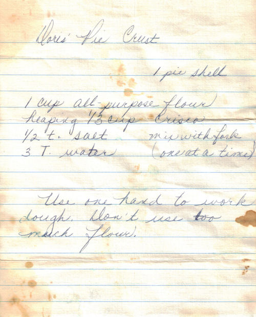 Doris’ PIE CRUST RECIPE: Handwritten | RecipeCurio.com