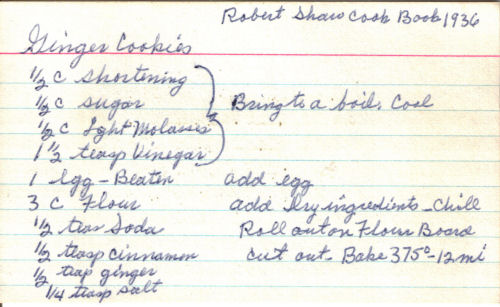 Vintage Ginger Cookies Recipe Handwritten Card