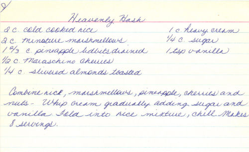 Handwritten Recipe For Heavenly Hash