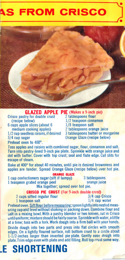 GLAZED APPLE PIE (Makes a 9-inch pie). Crisco pastry for double crust 