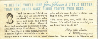 Pillsbury Sno Sheen Cake Flour Recipe Booklet - Back Cover