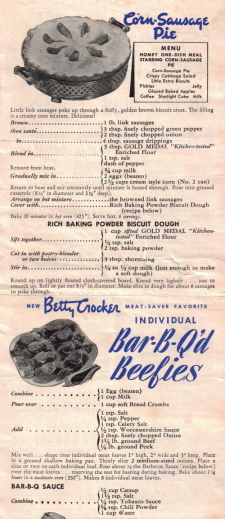 Vintage Betty Crocker Recipe Promo Sheet - Back - Part 1