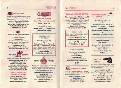 Pages 4 & 5 - Menus - Betty Crocker's Bisquick Party Book - Click To View Larger