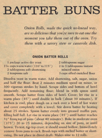 Onion Batter Rolls Parade Magazine 1960