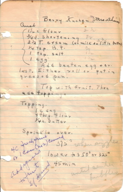 Handwritten Recipe For Berry Kuchen - Click To View Larger