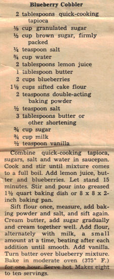 Blueberry Cobbler Recipe Clipping
