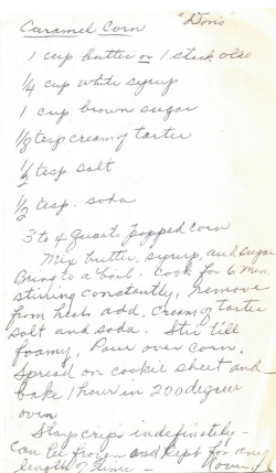 Caramel Corn Handwritten Recipe