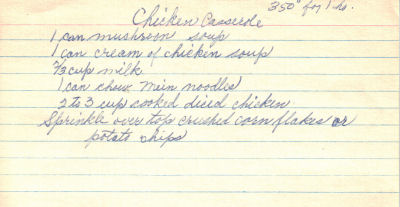 Chicken Casserole Handwritten Recipe Card