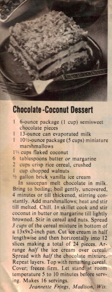 Chocolate Coconut Dessert Recipe Clipping