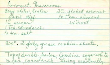 Coconut Macaroons Handwritten Recipe - Click To View Larger