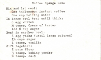Coffee Sponge Cake Typed Recipe Card - Click To View Larger