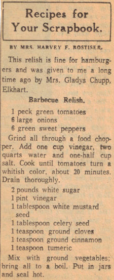 Barbecue Relish Recipe Clipping