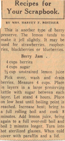 Vintage Berry Jam Recipe Clipping