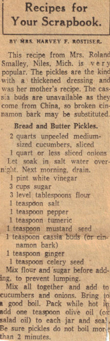 Bread & Butter Pickles Recipe Clipping