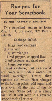 Cabbage Relish Recipe Clipping