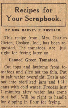 Canned Green Tomatoes Recipe Clipping