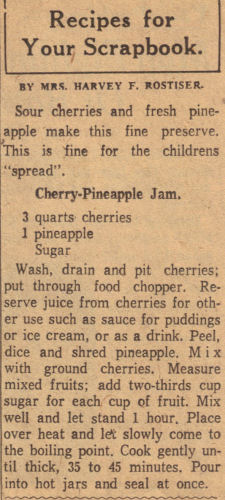 Cherry Pineapple Jam Recipe Clipping