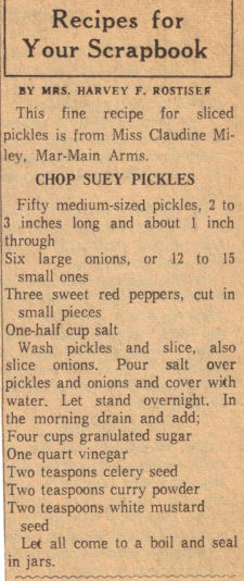 Chop Suey Pickles Recipe Clipping