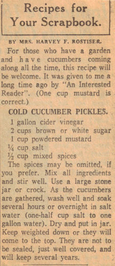 Cold Cucumber Pickles Recipe Clipping