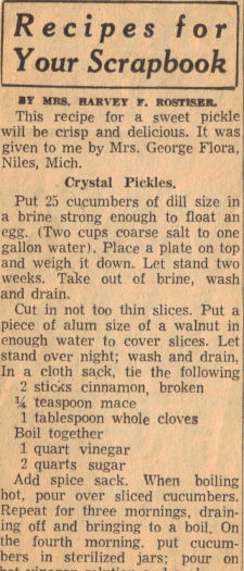Crystal Pickles Recipe Clipping