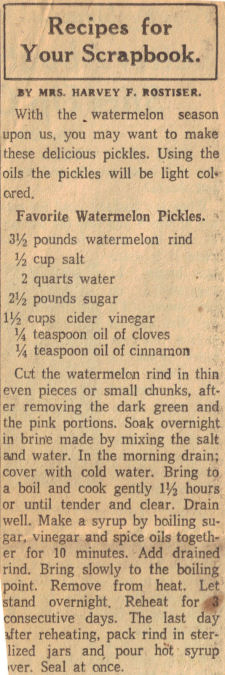 Favorite Watermelon Pickle Recipe Clipping