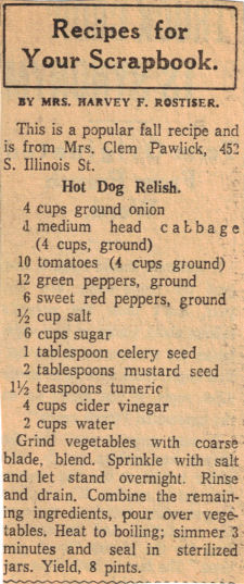 Hot Dog Relish Recipe Clipping - Vintage