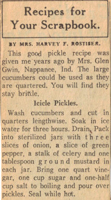 Icicle Pickles Recipe Clipping