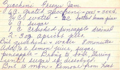 Zucchini Freezer Jam Handwritten Recipe Card