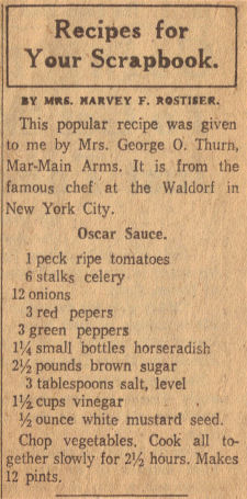 Oscar Sauce Recipe Clipping