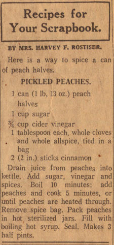 Pickled Peaches Canning Recipe Clipping