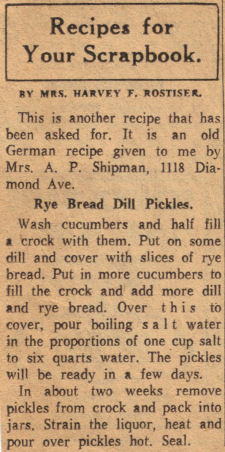 Rye Bread Dill Pickles Vintage Recipe