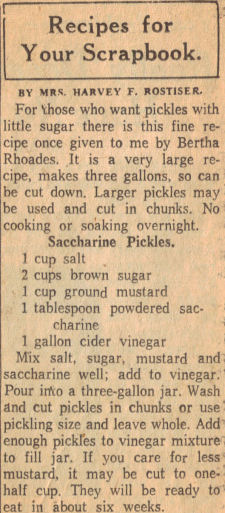 Saccharine Pickles Recipe Clipping