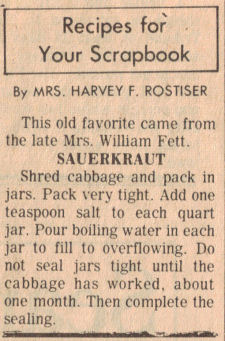 Sauerkraut Recipe Clipping