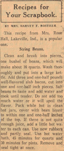 Canning String Beans Recipe - Vintage Clipping