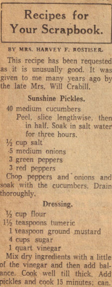 Sunshine Pickles Recipe Clipping