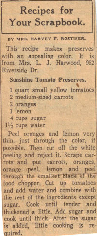 Sunshine Tomato Preserves Recipe Clipping