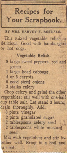 Vegetable Relish Recipe Clipping