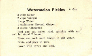 Watermelon Pickles Recipe Card - Side 1