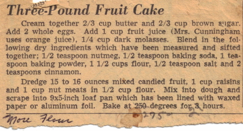 Three-Pound Fruit Cake Recipe Clipping