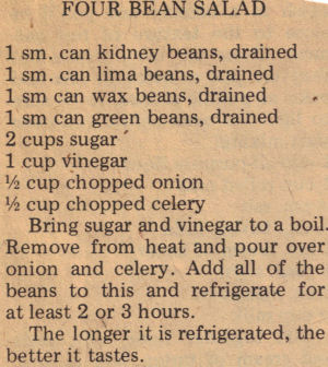 Recipe Clipping Four Bean Salad (Vintage)