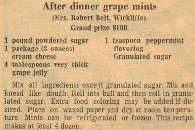 After Dinner Grape Mints Recipe - Vintage Clipping