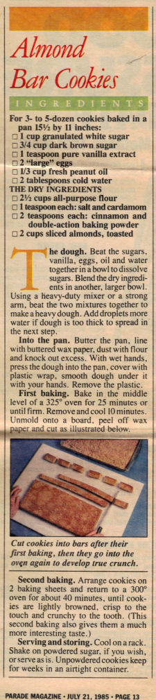 Almond Bar Cookies Recipe Clipping