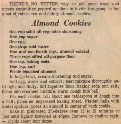 Almond Cookies Recipe Clipping