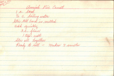 Amish Pie Crust Recipe - Handwritten