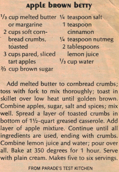 Apple Brown Betty Recipe Clipping