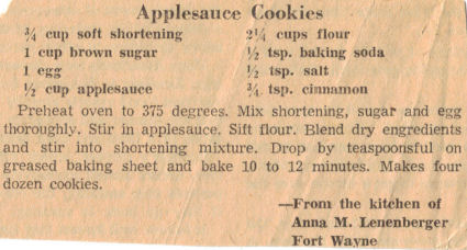 Applesauce Cookies Recipe Clipping