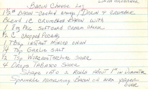 Bacon Cheese Log Recipe Card