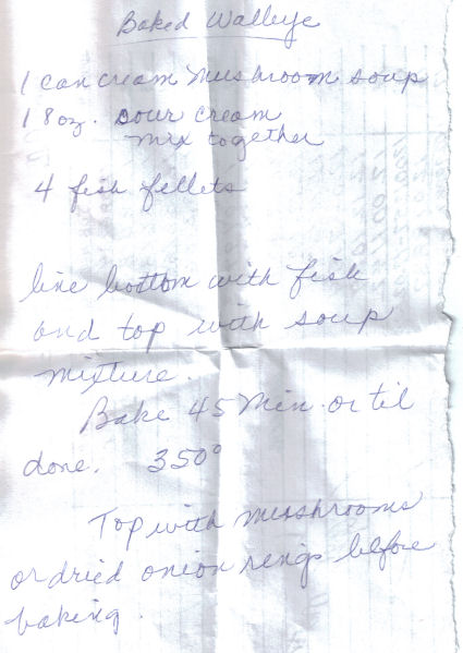 Baked Walleye Handwritten Recipe
